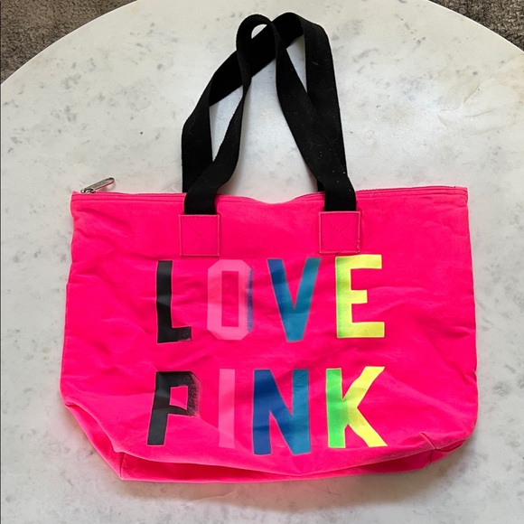 Victoria's Secret Handbags - Victoria's Secret Neon Pink Tote with Black Straps